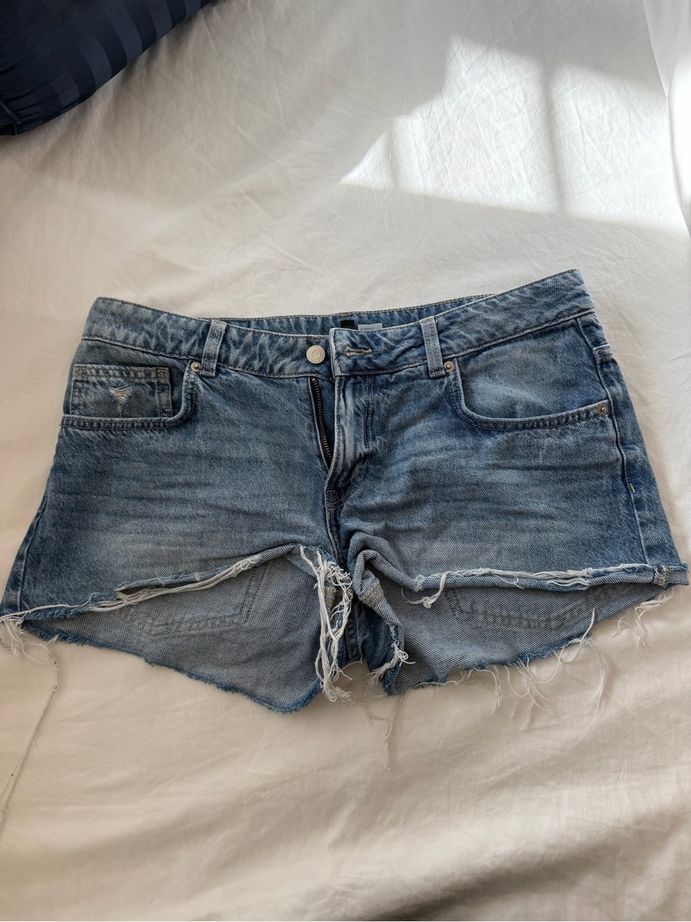 H&M Distressed Light Blue Denim Cutoff Shorts